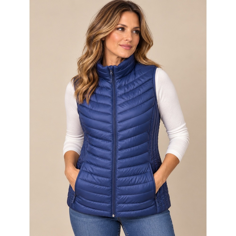 Heatkeep Womens Vest XXL Blue Puffer Quilted Down Blend Full Zip Mock Neck